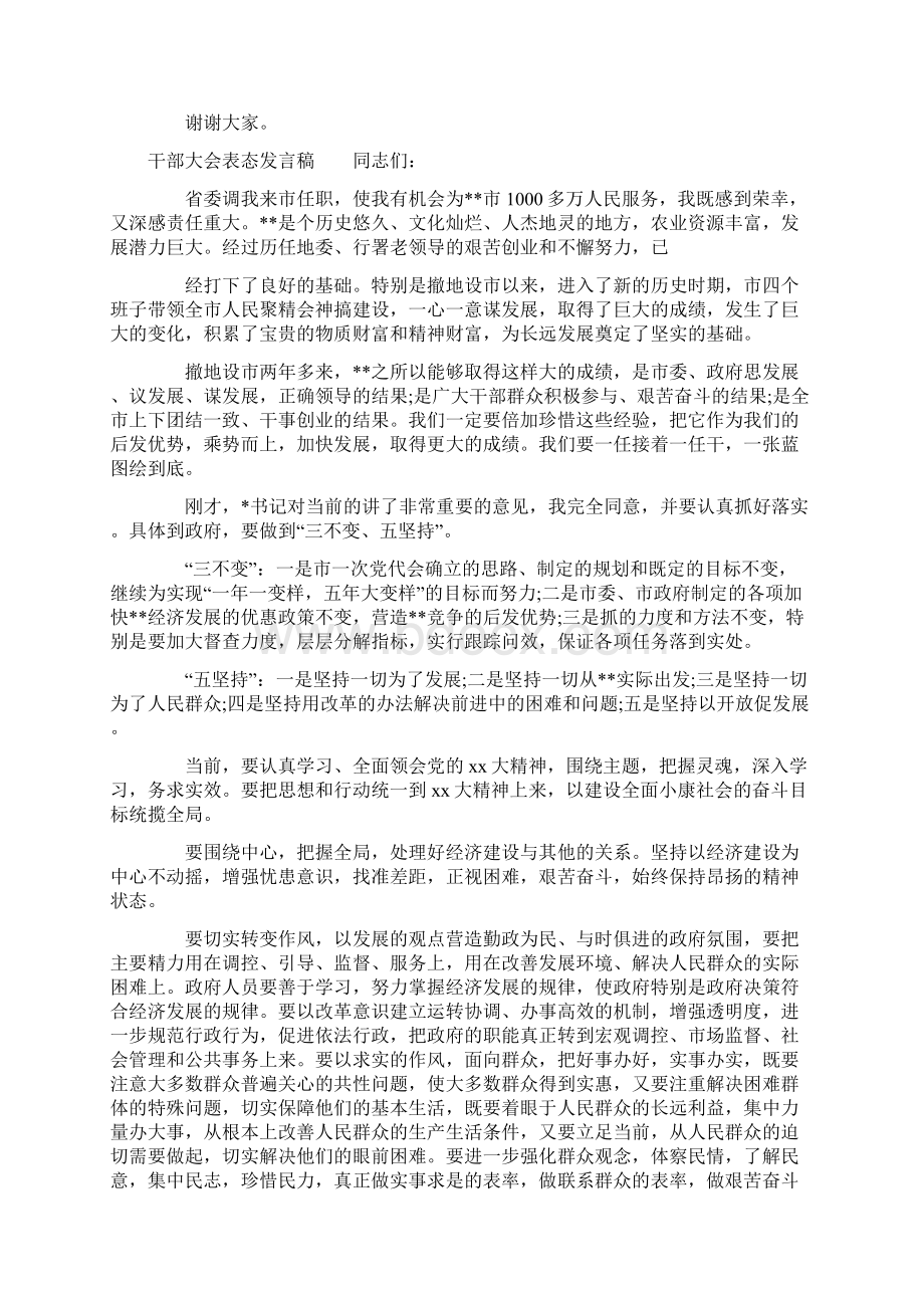 干部大会表态发言稿Word文档格式.docx_第3页