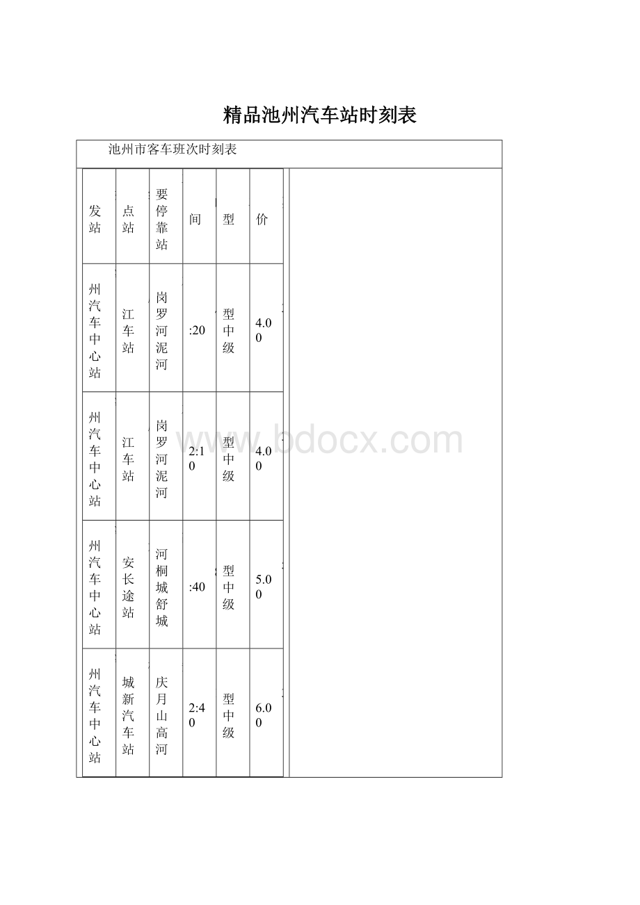 精品池州汽车站时刻表Word文件下载.docx