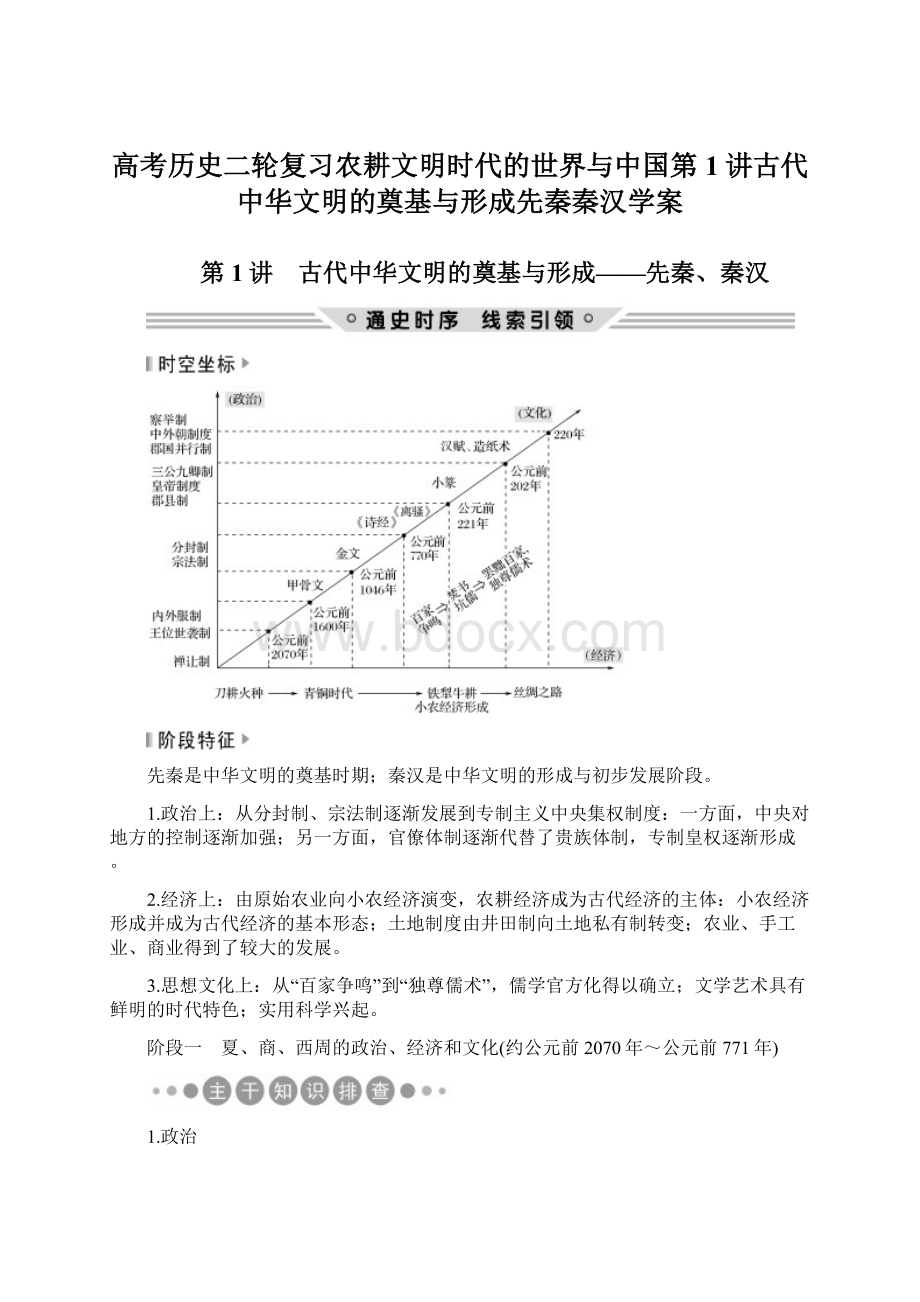 高考历史二轮复习农耕文明时代的世界与中国第1讲古代中华文明的奠基与形成先秦秦汉学案Word文件下载.docx