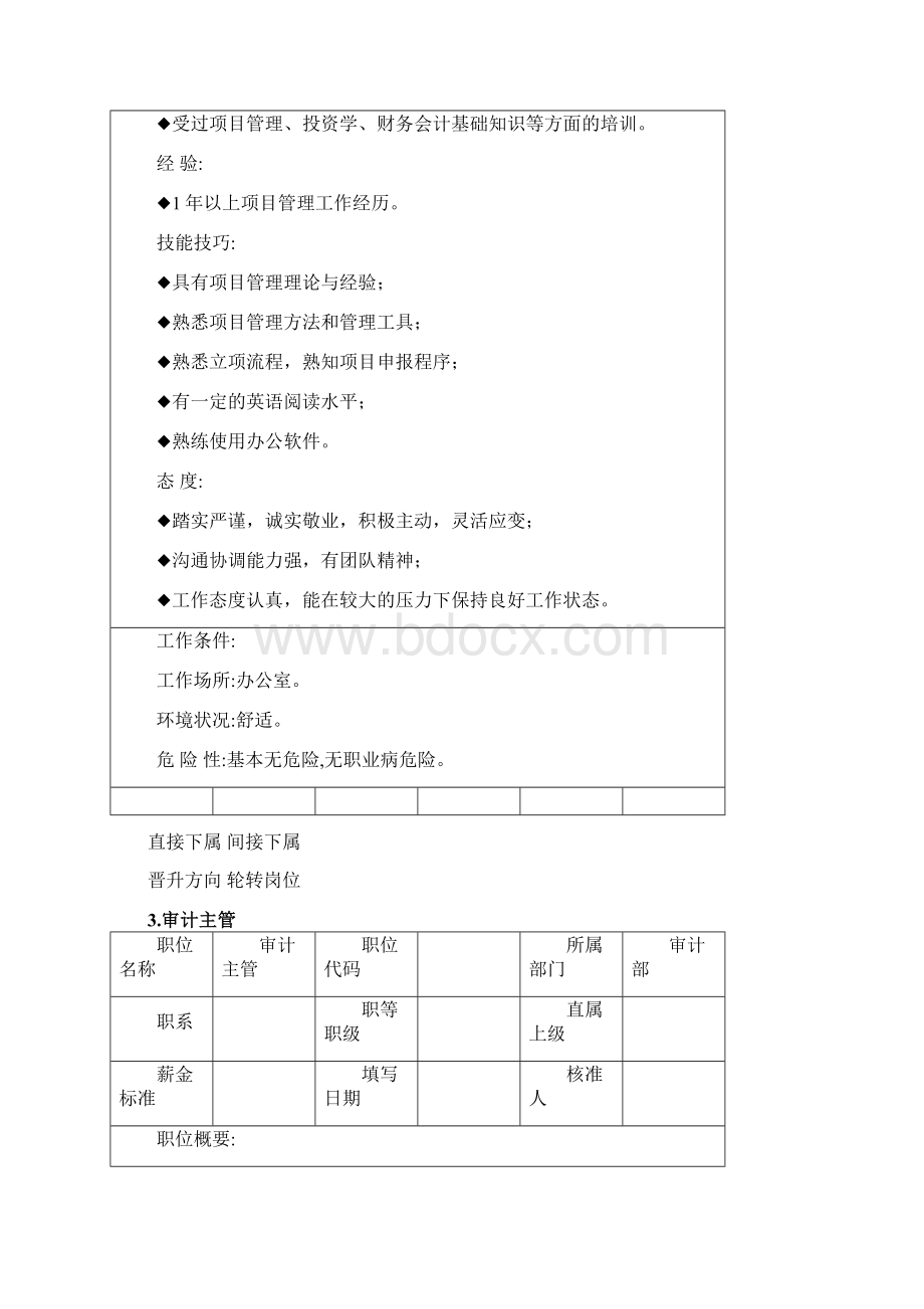 岗位分析某企业项目部组织机构图与岗位职责描述Word文档格式.docx_第2页