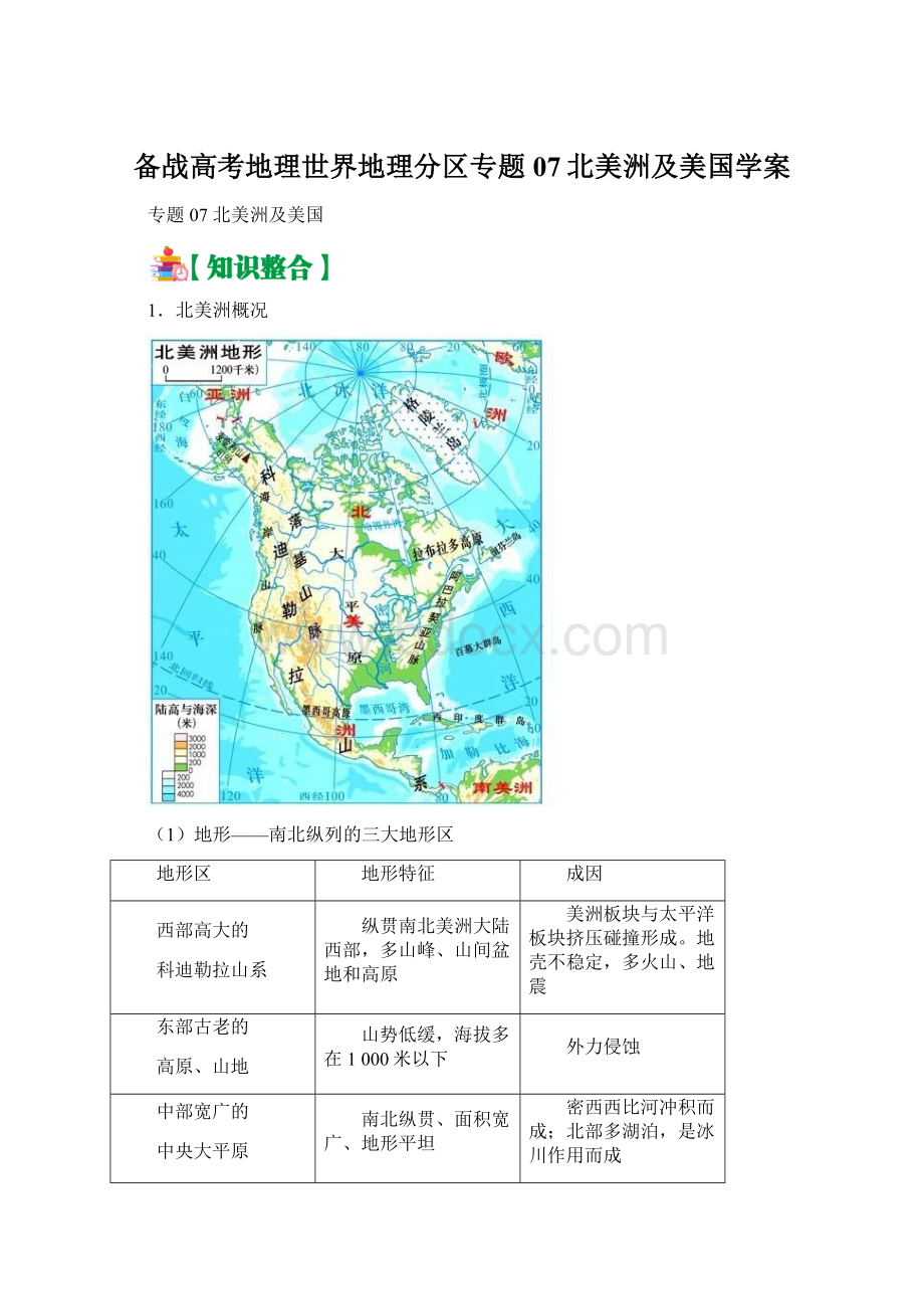 备战高考地理世界地理分区专题07北美洲及美国学案Word格式文档下载.docx