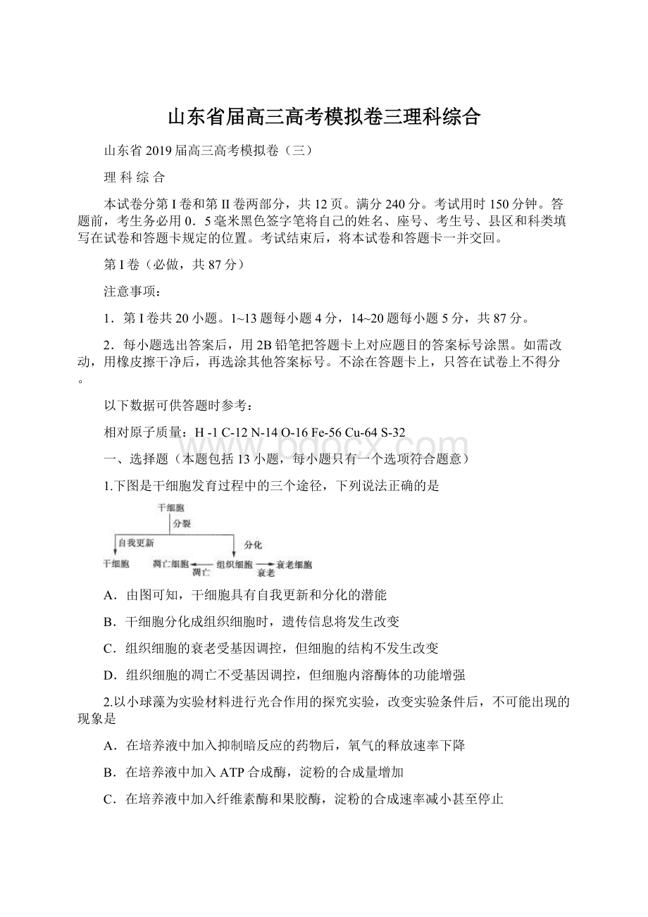 山东省届高三高考模拟卷三理科综合.docx