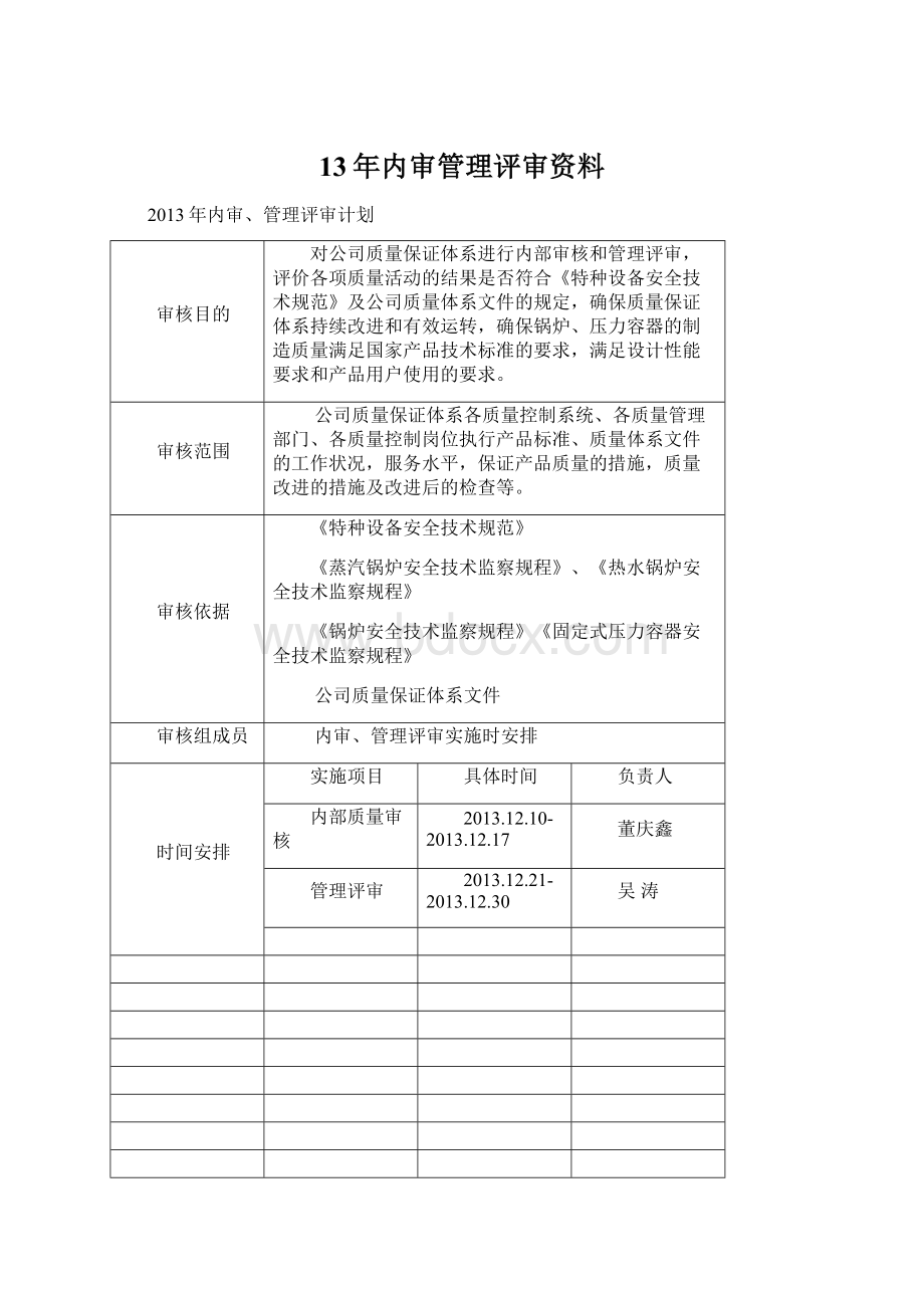 13年内审管理评审资料.docx