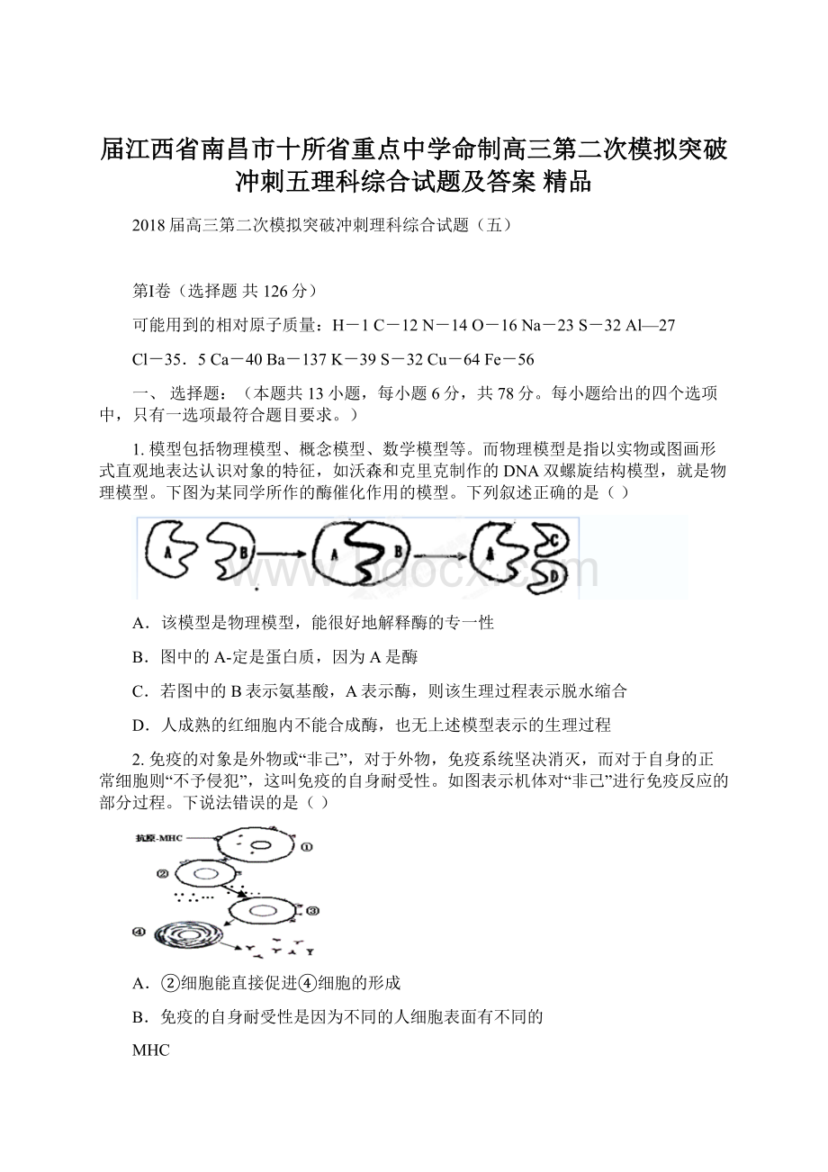 届江西省南昌市十所省重点中学命制高三第二次模拟突破冲刺五理科综合试题及答案 精品Word文档格式.docx_第1页