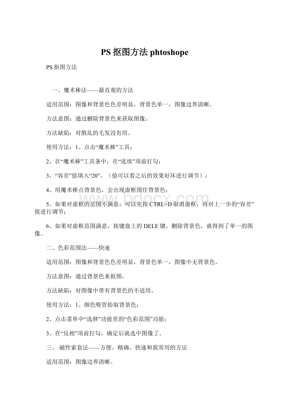 PS抠图方法phtoshope文档格式.docx