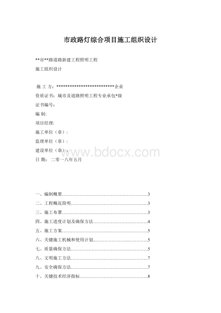 市政路灯综合项目施工组织设计.docx