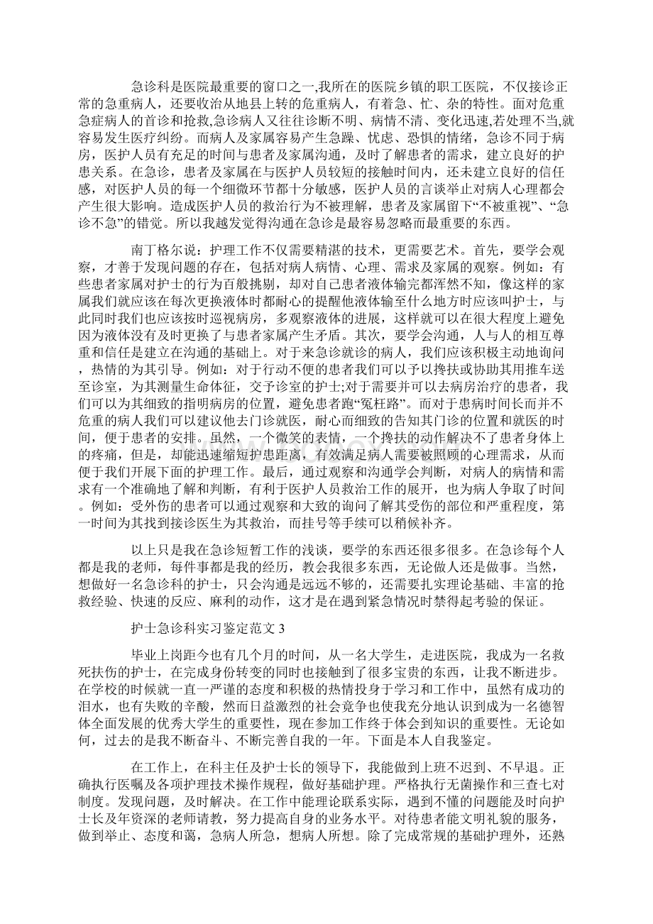 护士急诊科实习鉴定范文Word格式.docx_第2页