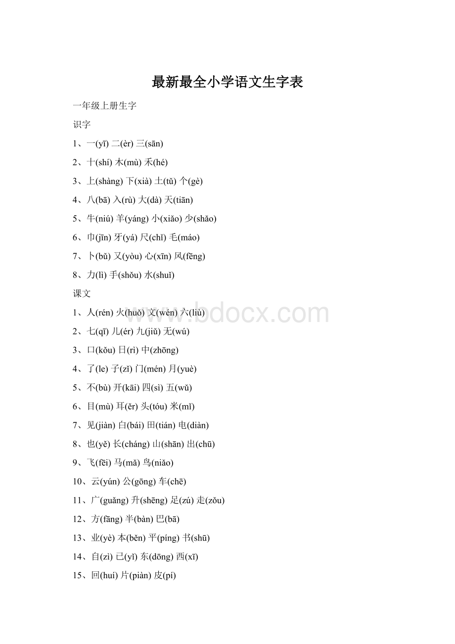最新最全小学语文生字表文档格式.docx_第1页