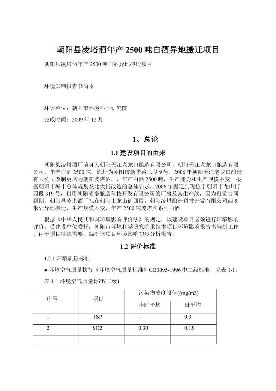 朝阳县凌塔酒年产2500吨白酒异地搬迁项目Word文件下载.docx_第1页