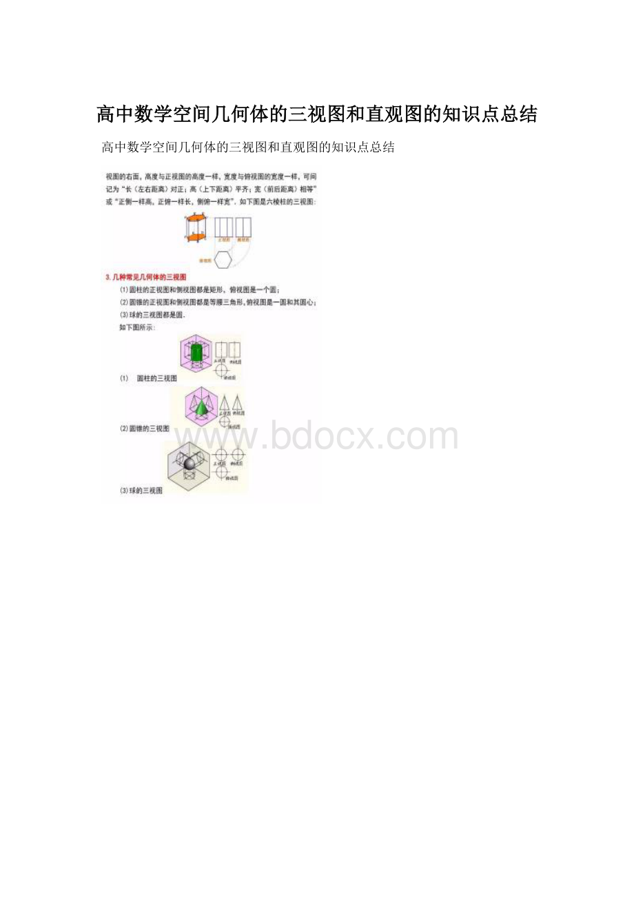 高中数学空间几何体的三视图和直观图的知识点总结文档格式.docx_第1页