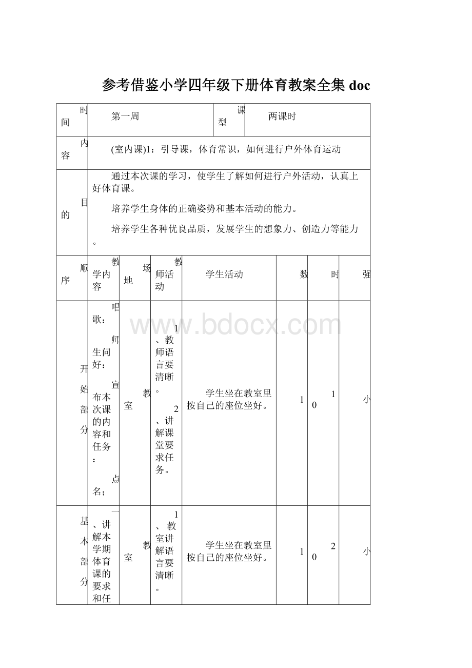 参考借鉴小学四年级下册体育教案全集doc.docx_第1页