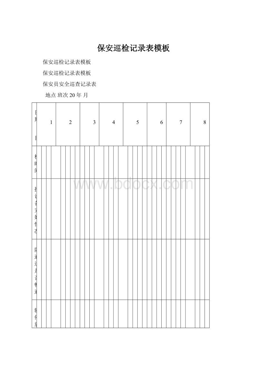 保安巡检记录表模板文档格式.docx