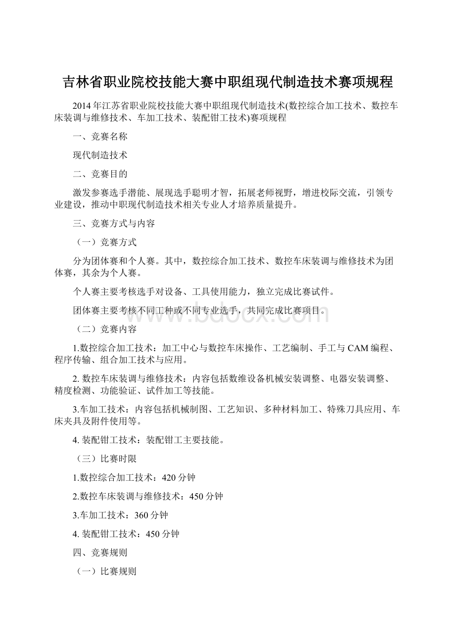 吉林省职业院校技能大赛中职组现代制造技术赛项规程Word文档格式.docx