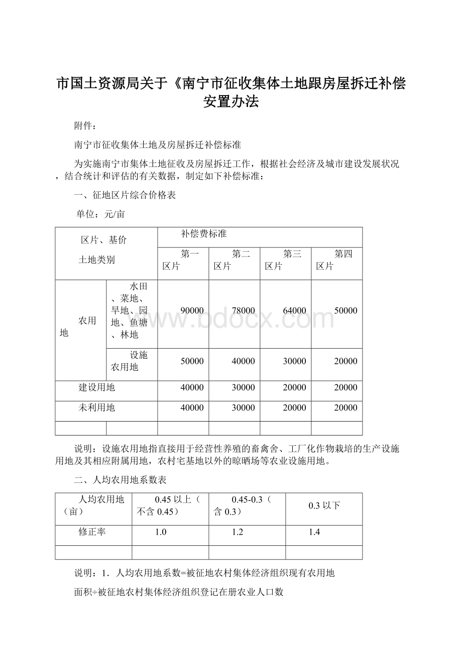 市国土资源局关于《南宁市征收集体土地跟房屋拆迁补偿安置办法文档格式.docx_第1页