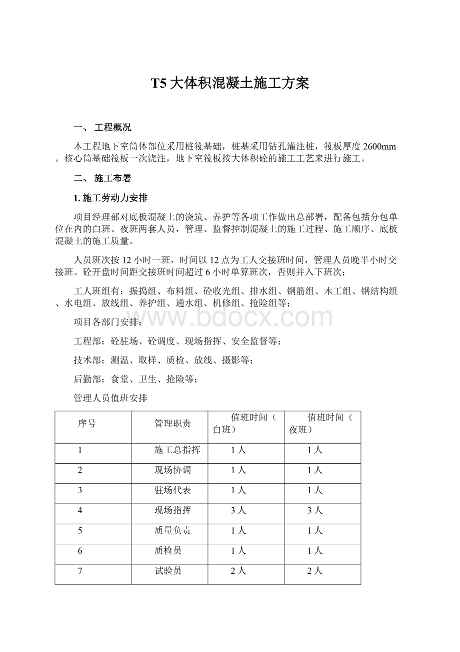 T5大体积混凝土施工方案Word文档下载推荐.docx