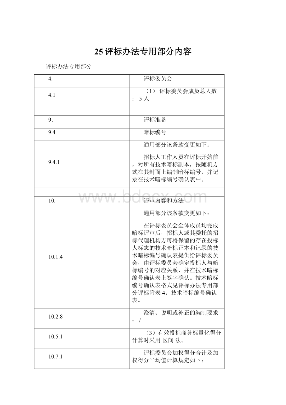 25评标办法专用部分内容Word下载.docx