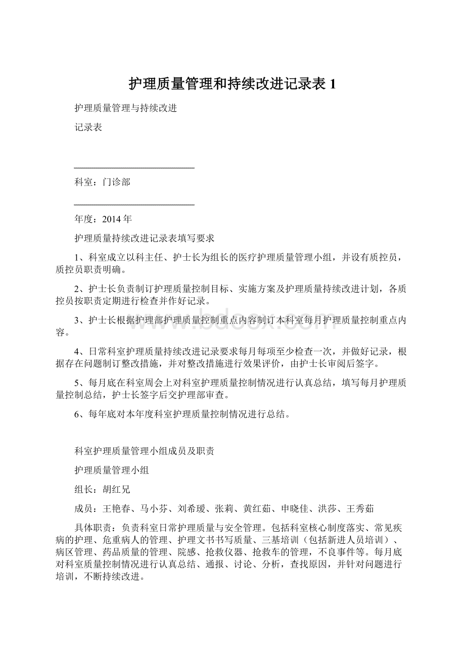 护理质量管理和持续改进记录表1.docx_第1页