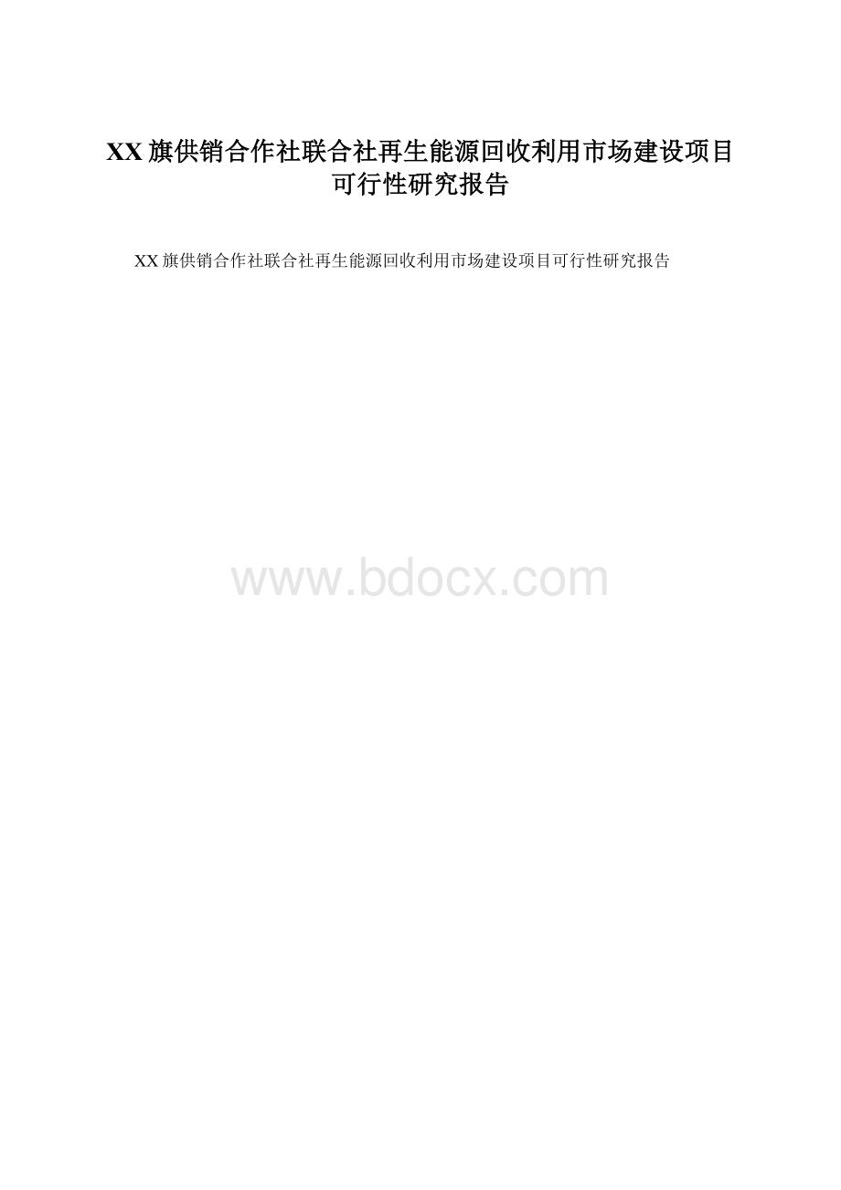 XX旗供销合作社联合社再生能源回收利用市场建设项目可行性研究报告Word下载.docx_第1页