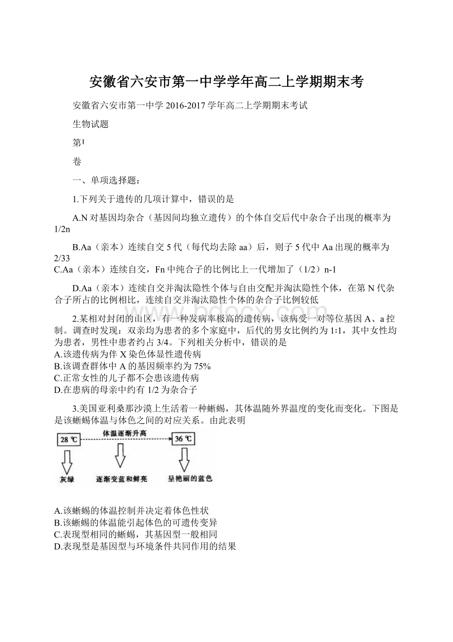 安徽省六安市第一中学学年高二上学期期末考Word格式文档下载.docx