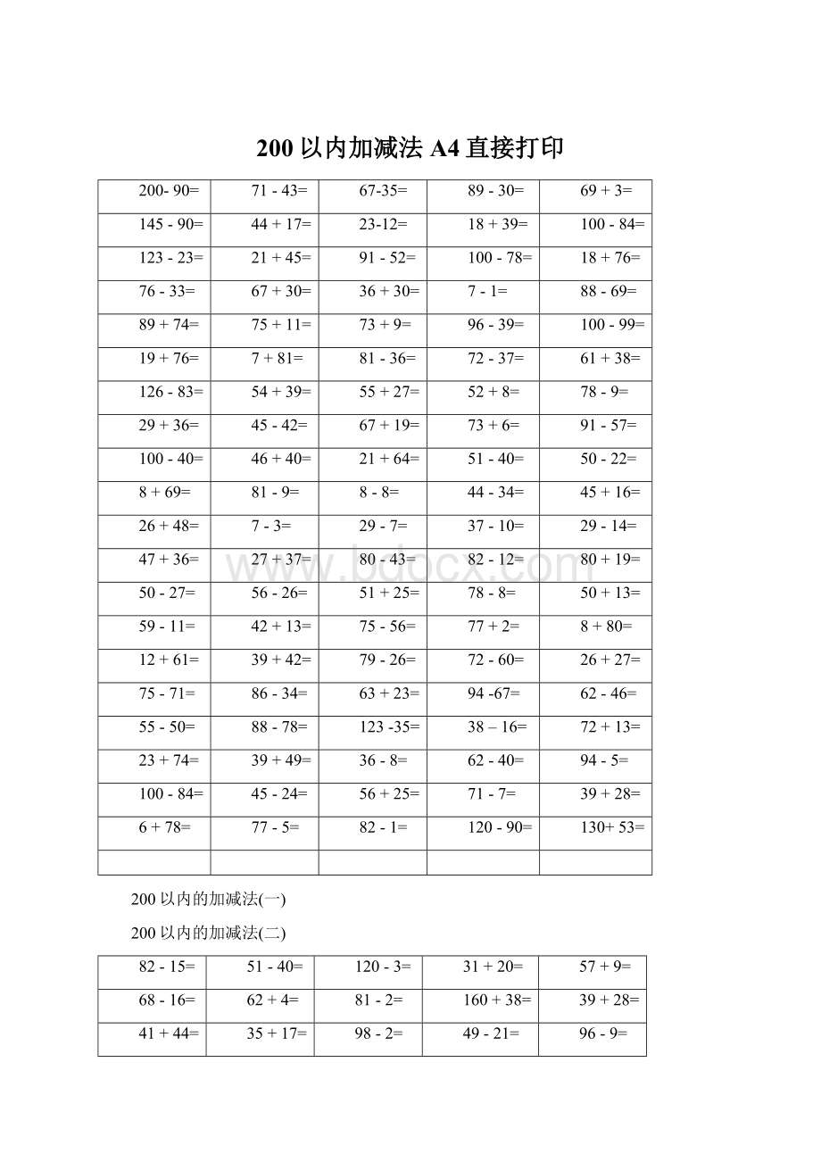 200以内加减法A4直接打印.docx_第1页