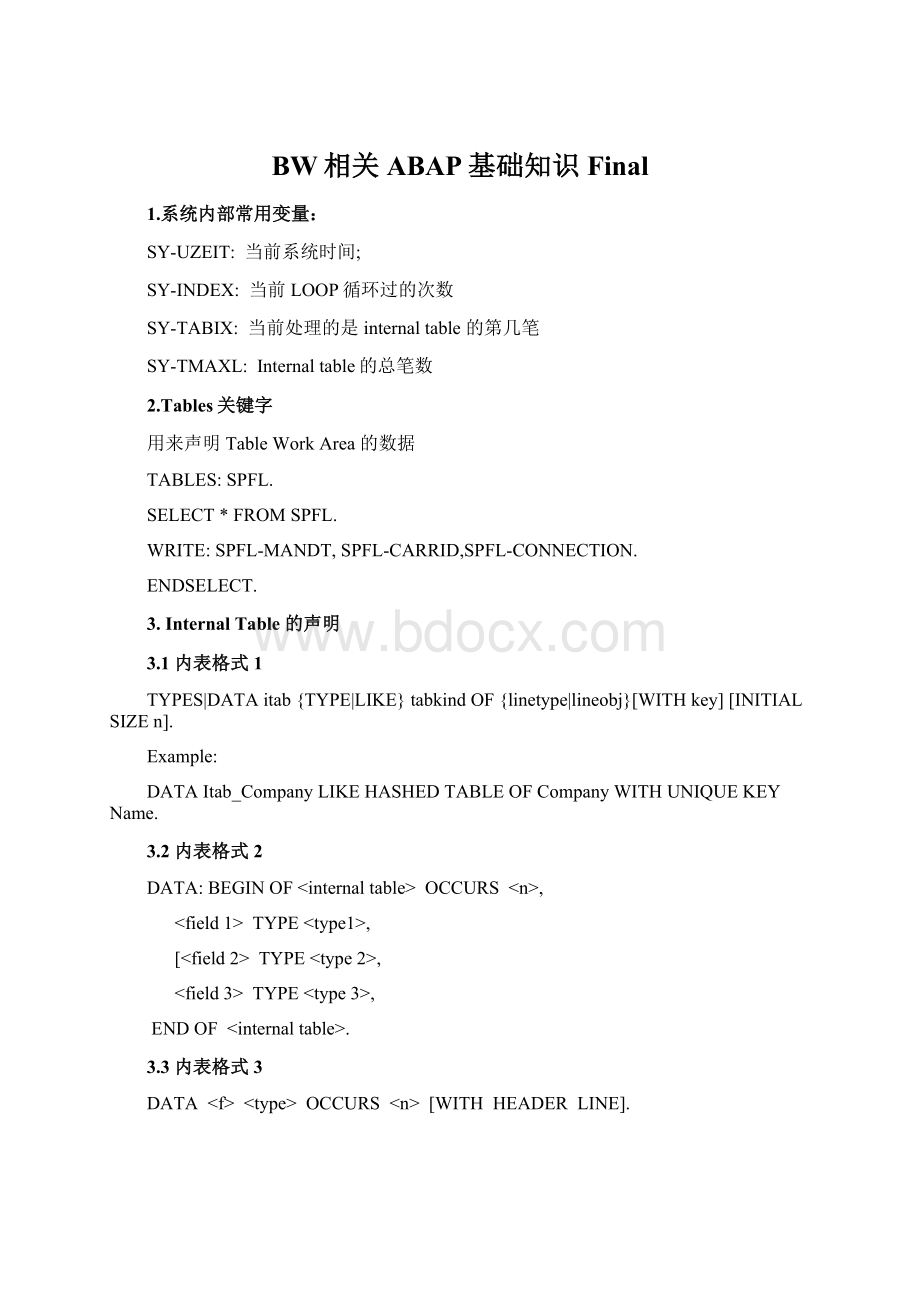 BW相关ABAP基础知识Final.docx_第1页