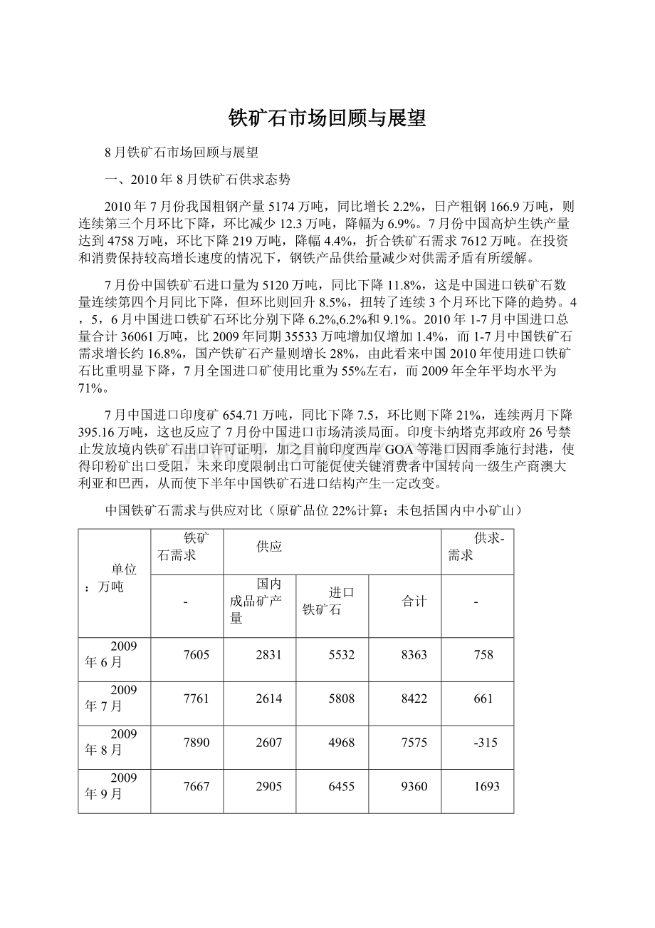 铁矿石市场回顾与展望Word文档格式.docx