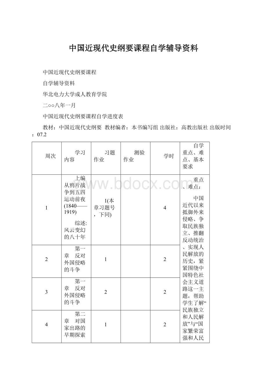 中国近现代史纲要课程自学辅导资料Word文档格式.docx