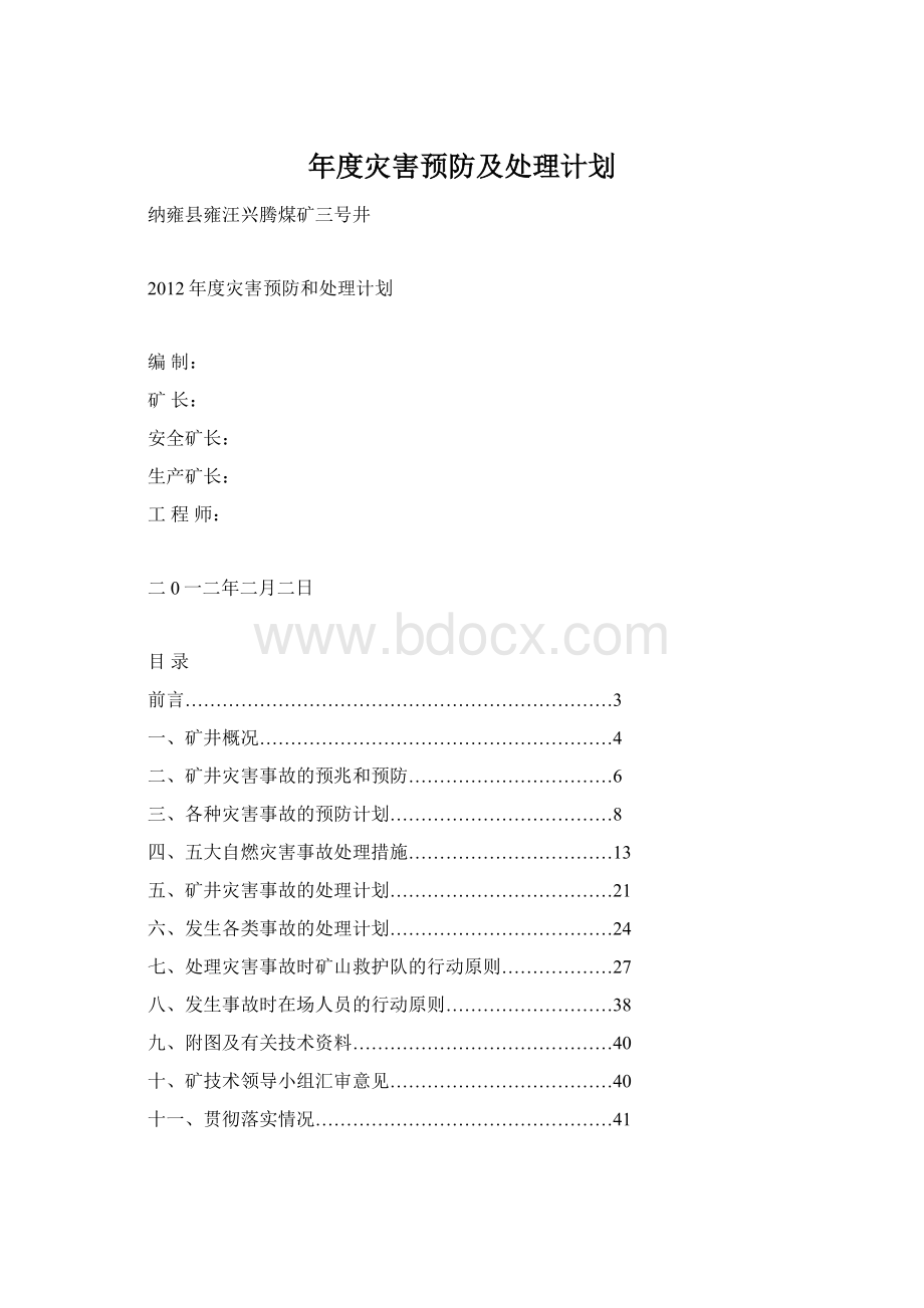 年度灾害预防及处理计划Word格式文档下载.docx