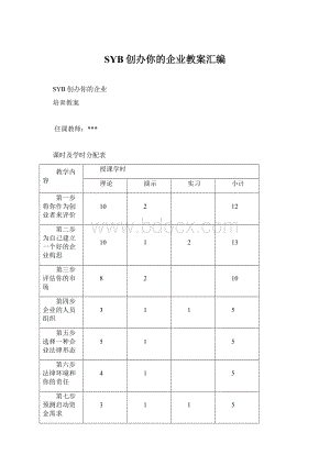 SYB创办你的企业教案汇编.docx