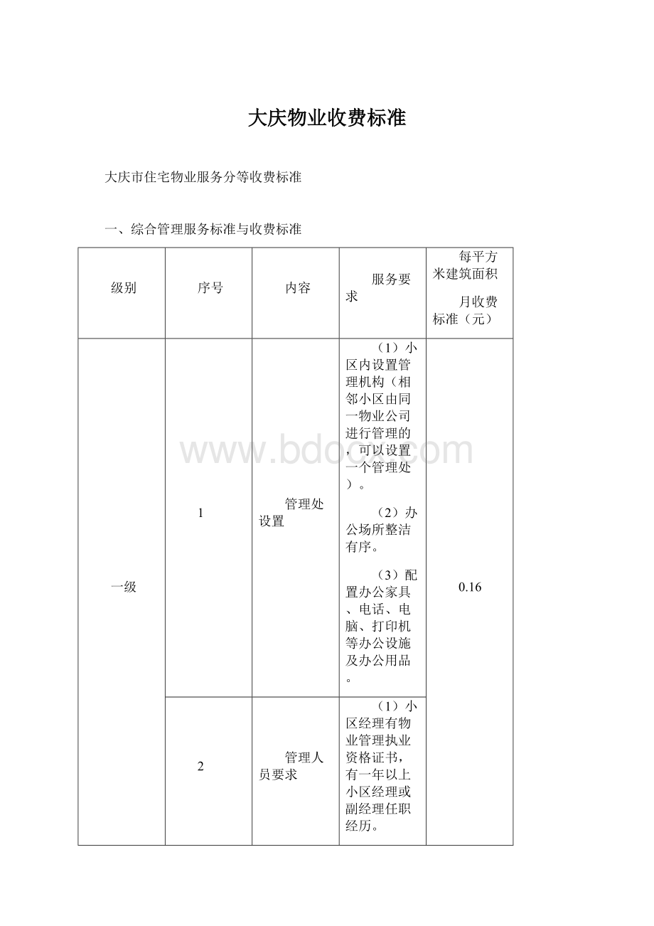 大庆物业收费标准Word文件下载.docx