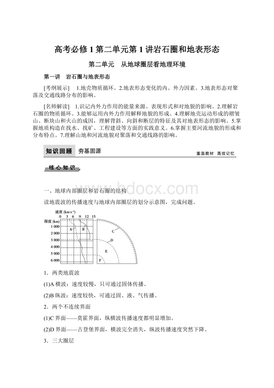 高考必修1第二单元第1讲岩石圈和地表形态Word格式.docx_第1页