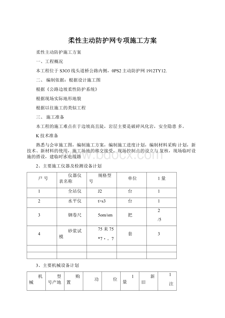 柔性主动防护网专项施工方案Word文件下载.docx