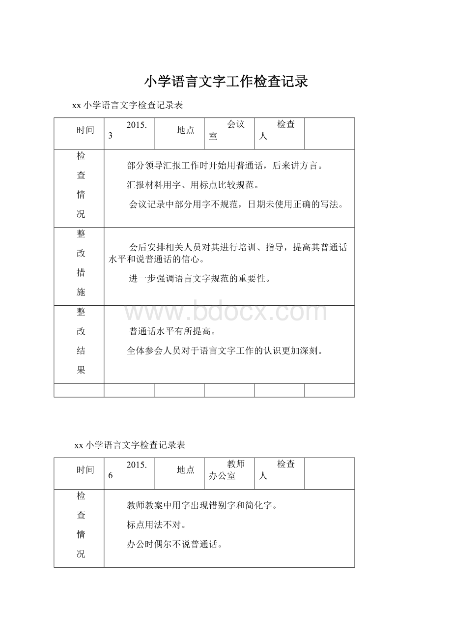 小学语言文字工作检查记录.docx