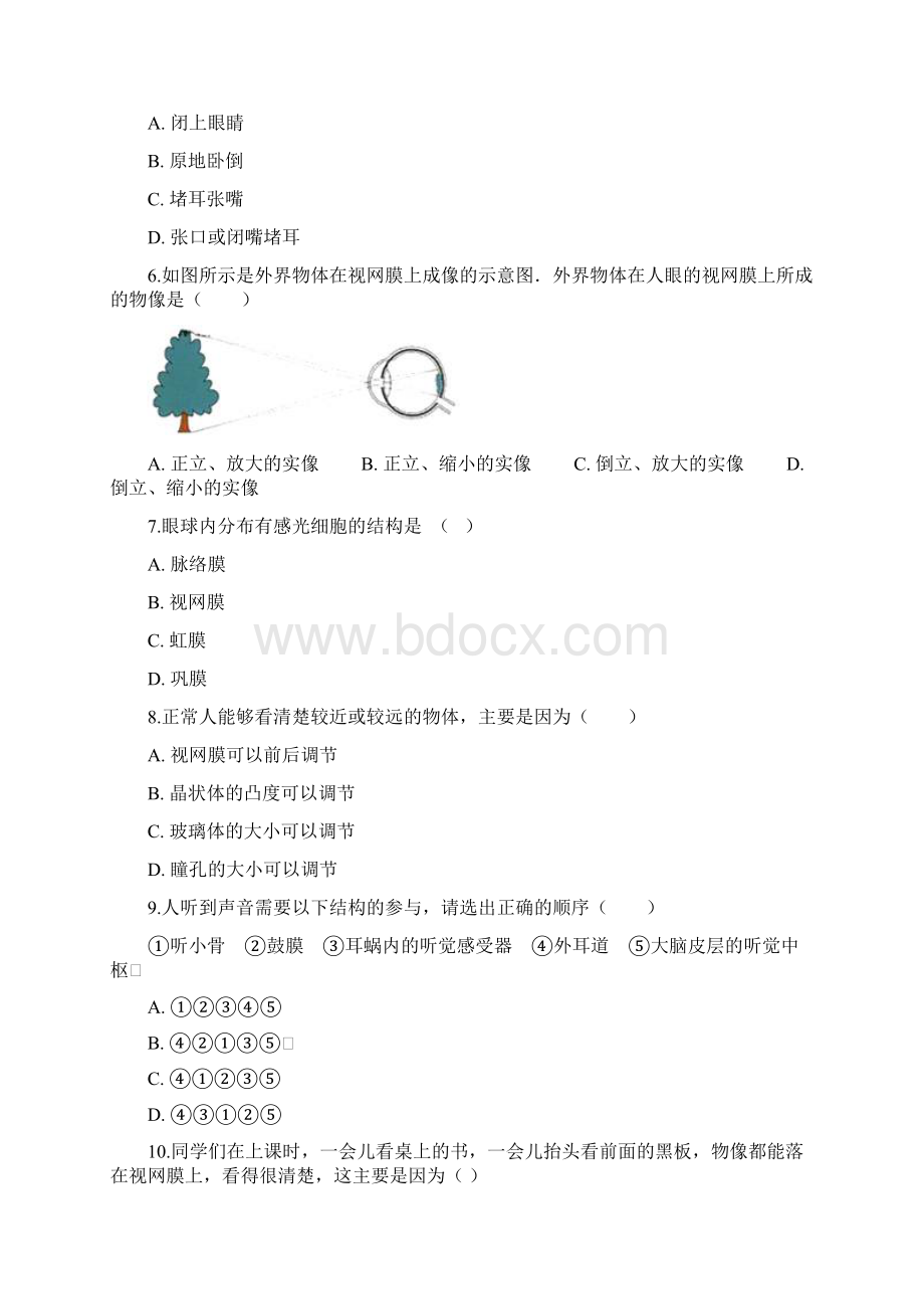 学年生物济南版七年级下册54人体对周围世界的感知 同步测试.docx_第2页