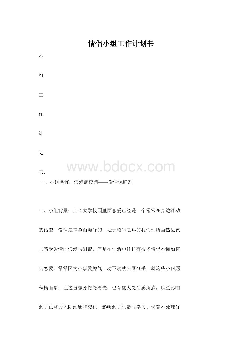 情侣小组工作计划书Word文件下载.docx