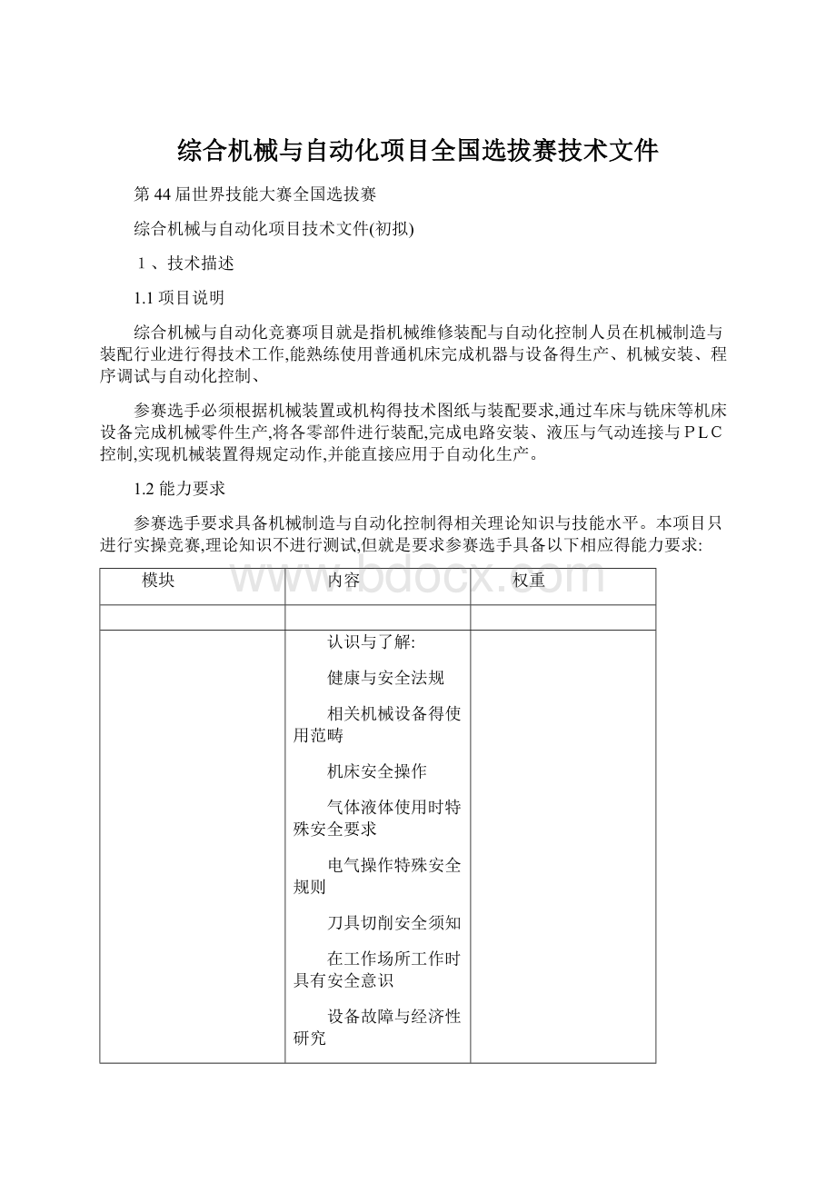 综合机械与自动化项目全国选拔赛技术文件.docx_第1页