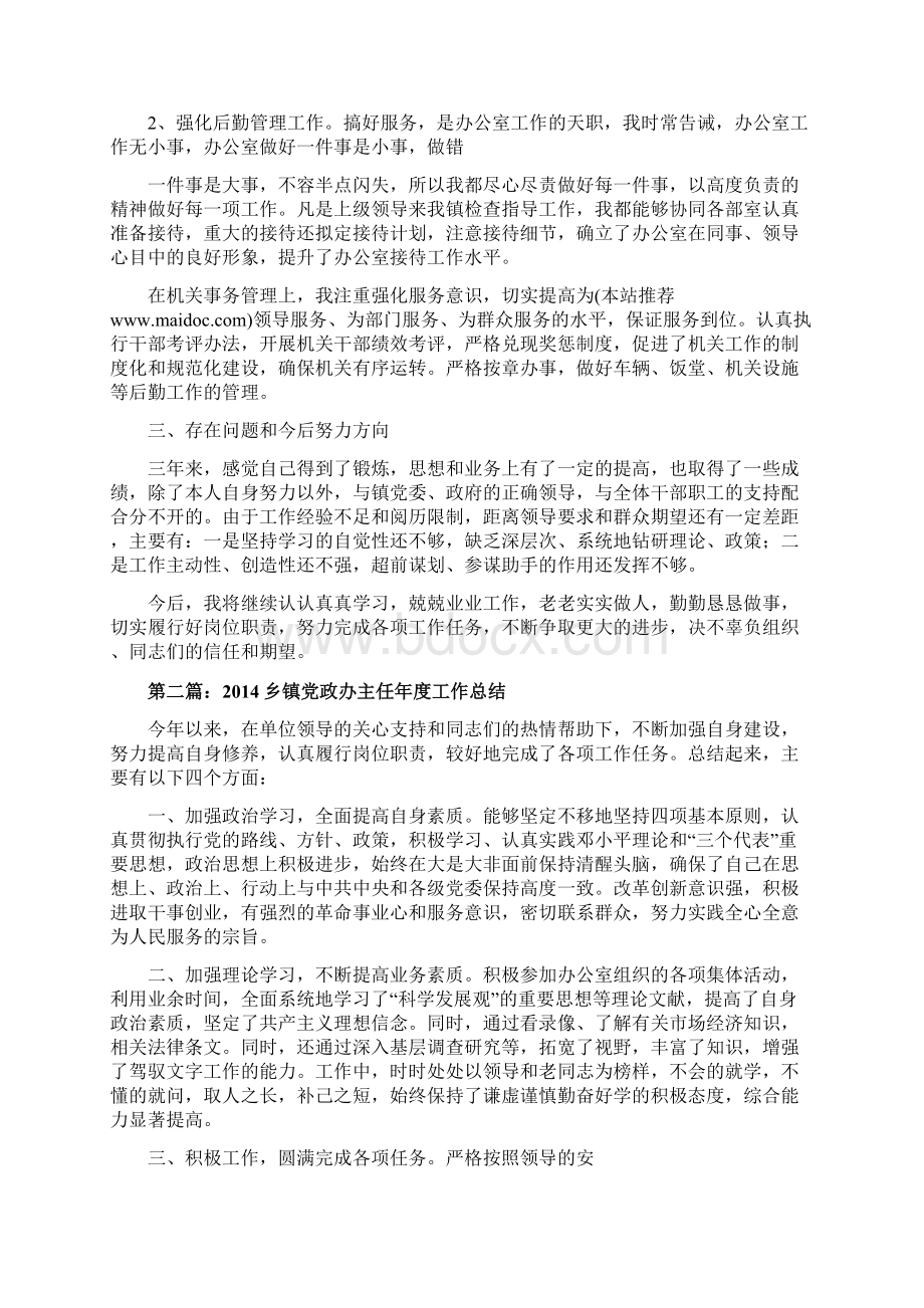 乡镇党政办主任个人工作总结精选多篇Word格式.docx_第2页