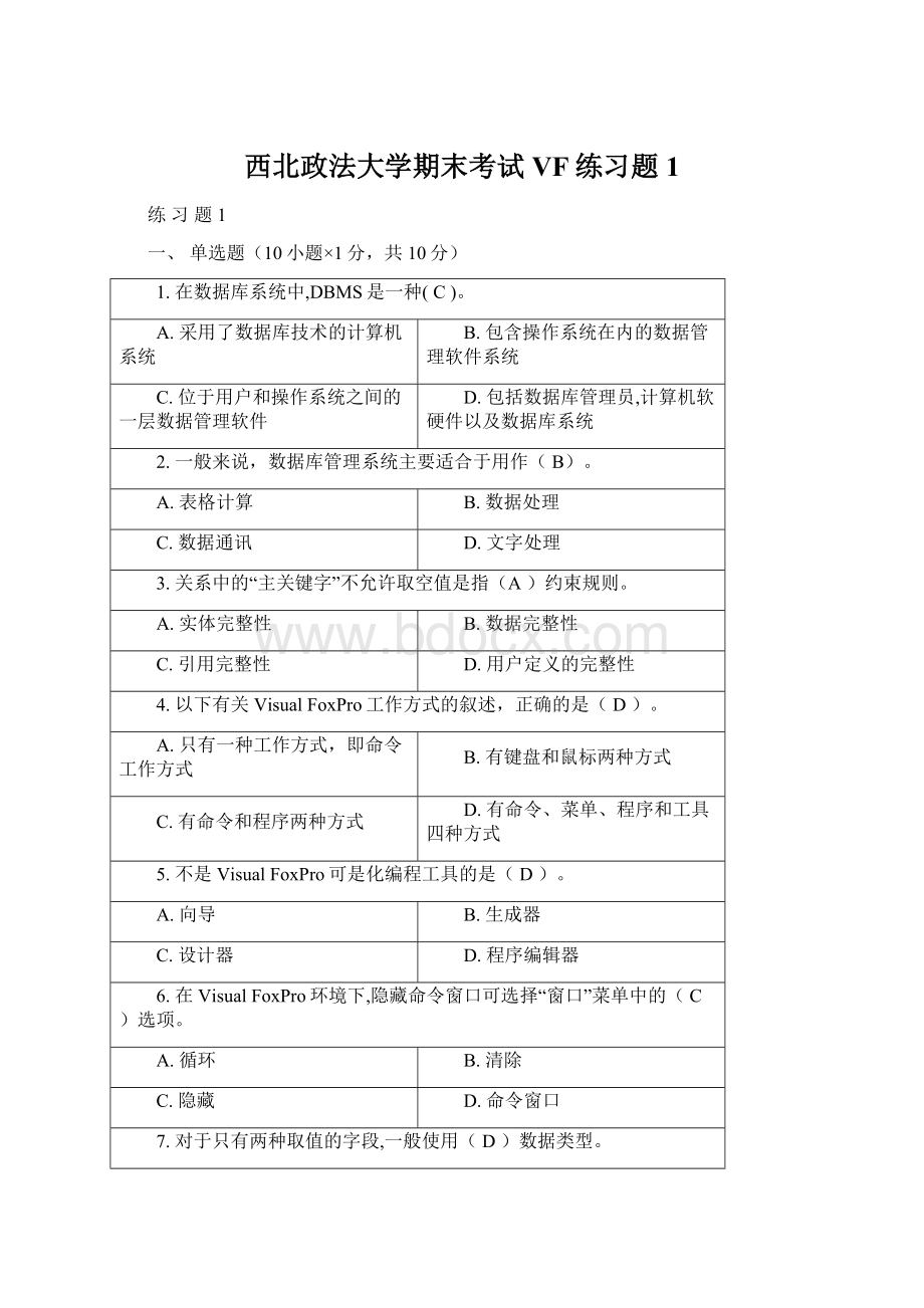 西北政法大学期末考试VF练习题1Word下载.docx_第1页