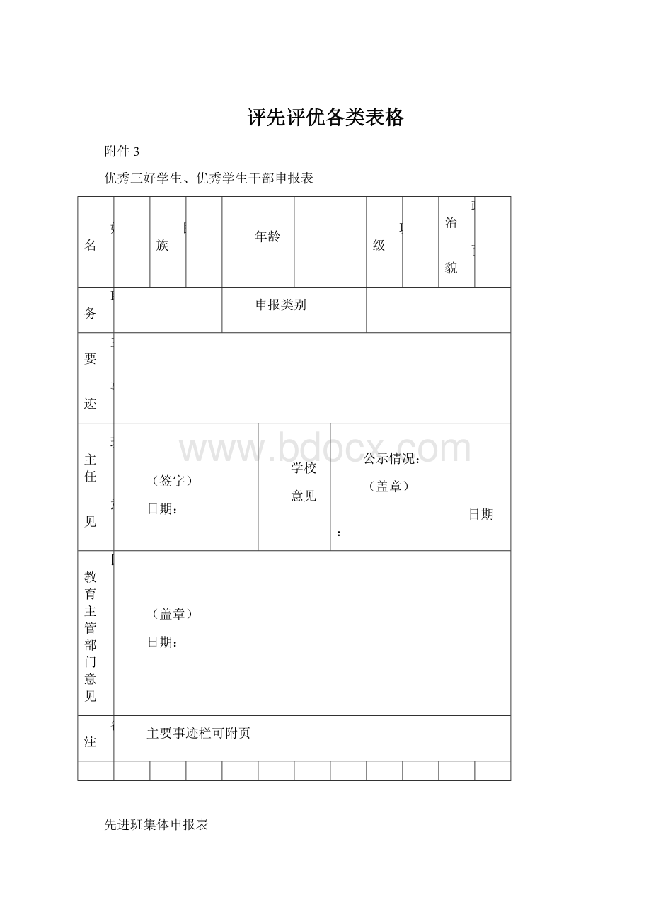 评先评优各类表格.docx