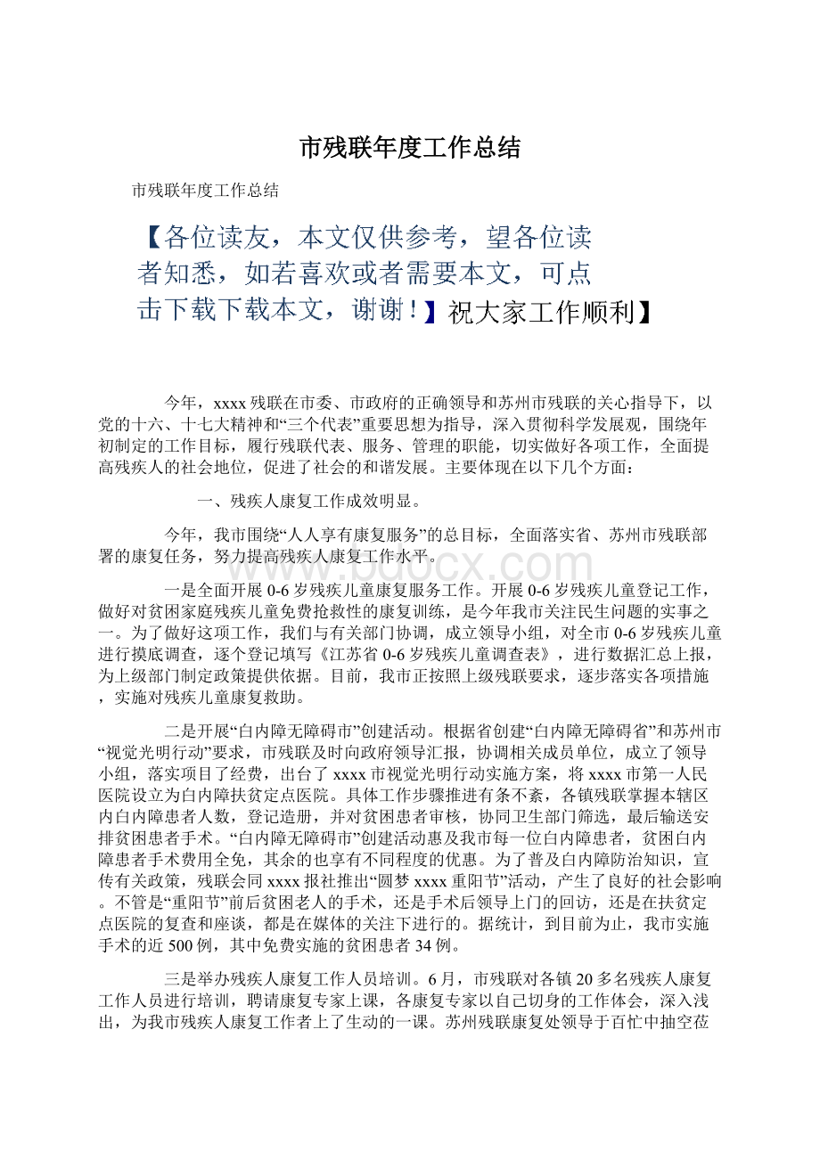 市残联年度工作总结.docx