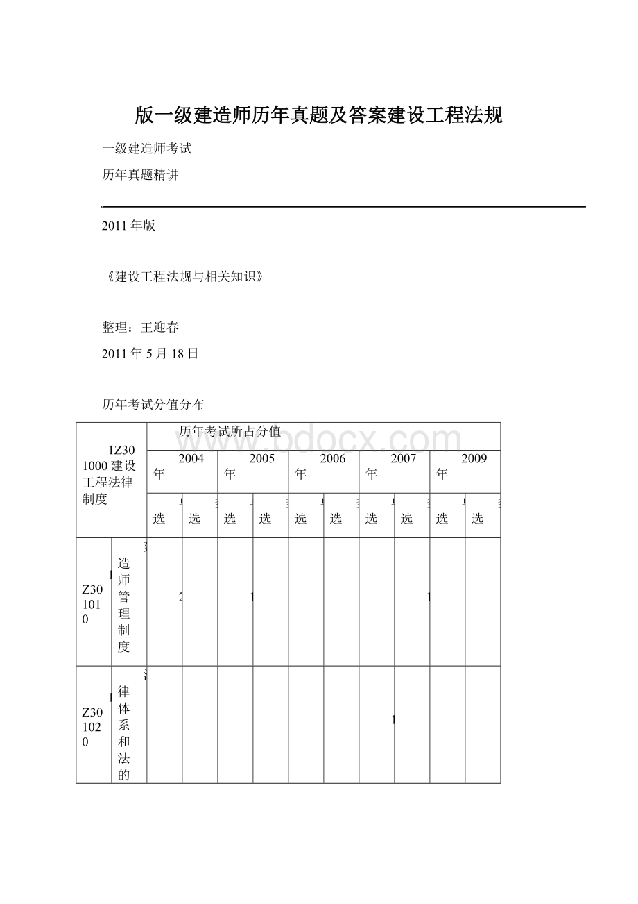 版一级建造师历年真题及答案建设工程法规.docx