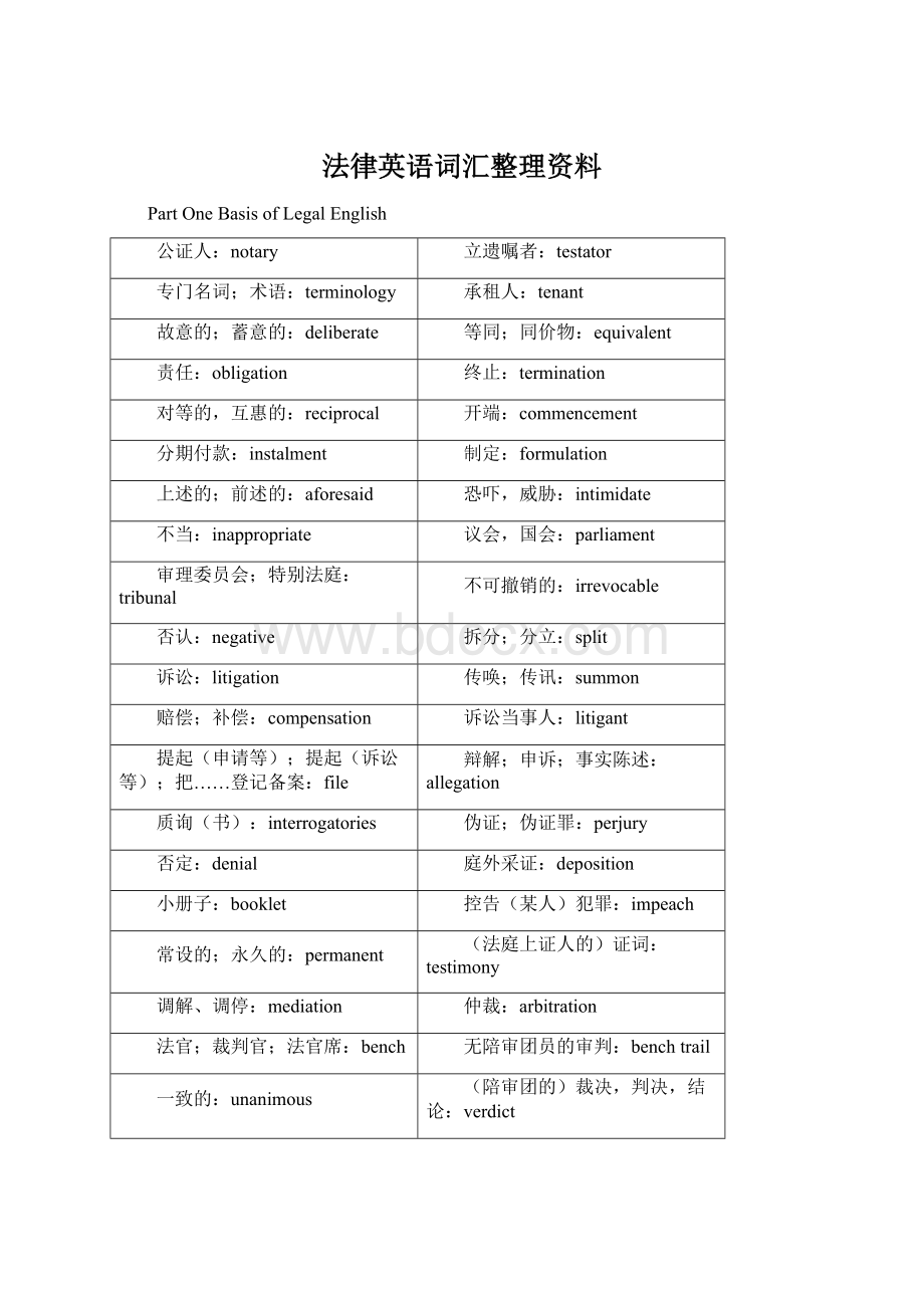 法律英语词汇整理资料Word文档格式.docx_第1页