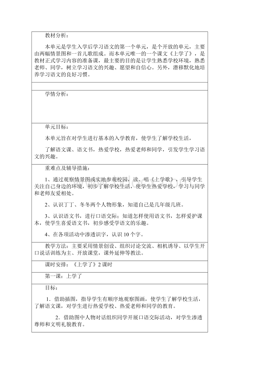 北师大版小学语文一年级上册全册教案表格版页2.docx_第3页