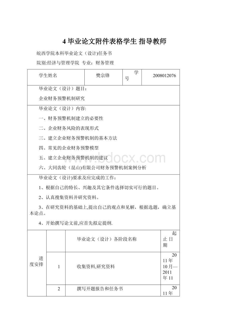 4毕业论文附件表格学生 指导教师Word格式文档下载.docx