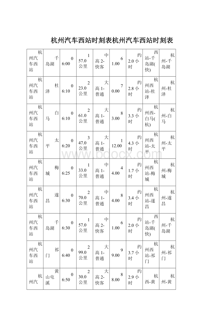 杭州汽车西站时刻表杭州汽车西站时刻表.docx_第1页