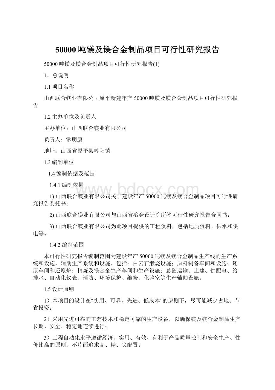 50000吨镁及镁合金制品项目可行性研究报告.docx_第1页