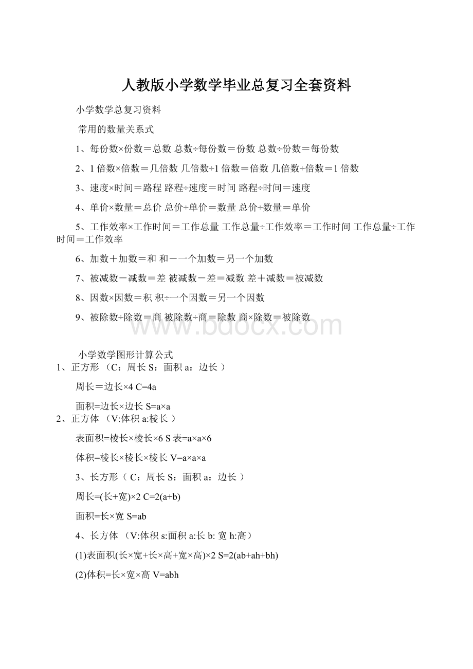 人教版小学数学毕业总复习全套资料Word格式.docx_第1页