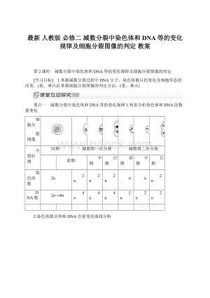 最新 人教版必修二 减数分裂中染色体和DNA等的变化规律及细胞分裂图像的判定教案.docx