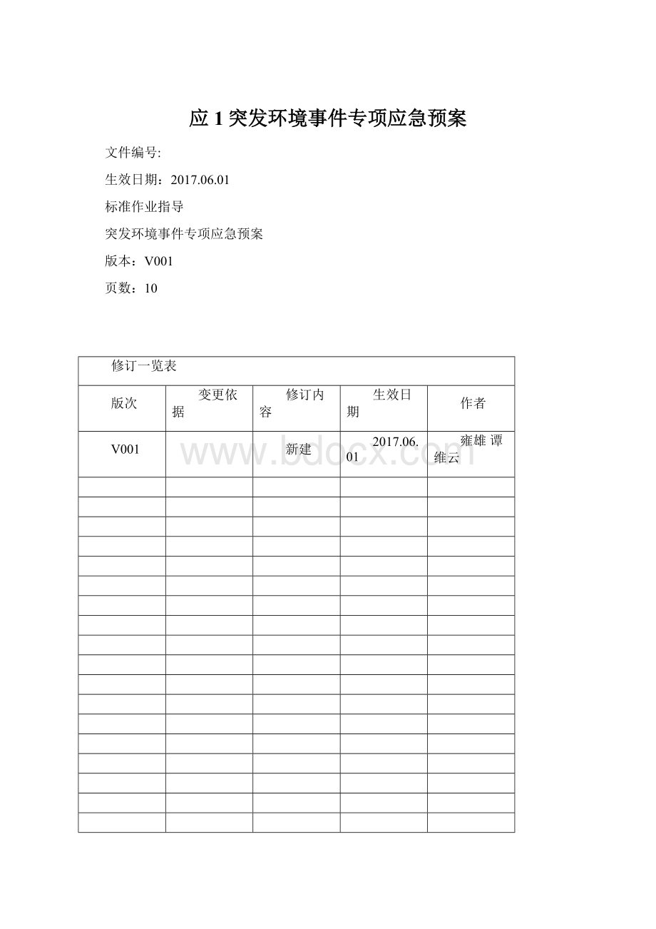 应1突发环境事件专项应急预案Word格式文档下载.docx