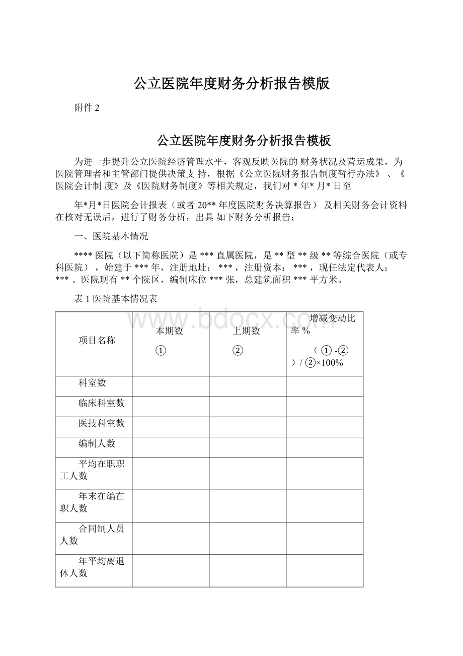 公立医院年度财务分析报告模版Word文档下载推荐.docx